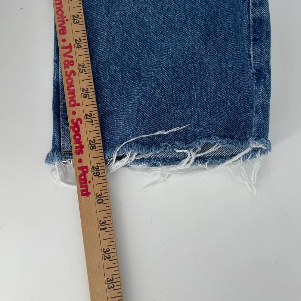 Zara Straight‎ Leg Jeans Womens 12 Blue High Rise Raw Hem Relaxed